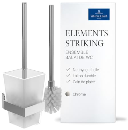 Villeroy & Boch Elements Striking Toilettenbürstengarnitur, eckig – Chrom | Für Wandmontage geeignet, Behälter aus satiniertem Glas, inklusive langlebiger Bürste, TVA15201700061