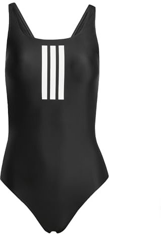 adidas Donna 3 Stripes V-Back Swimsuit, Black/White, 36