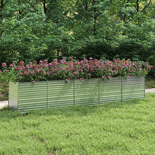 Chaduof Garten-Hochbeet, Palettenrahmen, Hochteich, Gemüsebeet, Kräuterregal Balkon, Blumenbeet, Kräuterspirale, Tomatenbeet, Pflanzhochbeet, 400x80x77 cm Verzinkter Stahl Silber