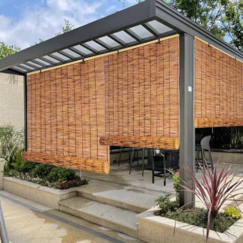 WOGTITYI Outdoor Raffrollo Bambus Wetterfest Rollo Natur Bambusrollo Sichtschutz, 60 70 80 90 100 110 120 130 140 150 160cm Breite, für Außen Garten Balkon (Size : W130xH90CM)