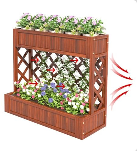 Erhöhtes Gartenbett Mit Trellis, 2-Tier Holz Pflanzkasten Mit Beinen Und Abflusslöchern Erhöhtes Gartenbett Im Freien Für Gemüse Obst Kraut Blume Ideal Für Patio Balkon Hinterhof (Farbe : Braun, Grö