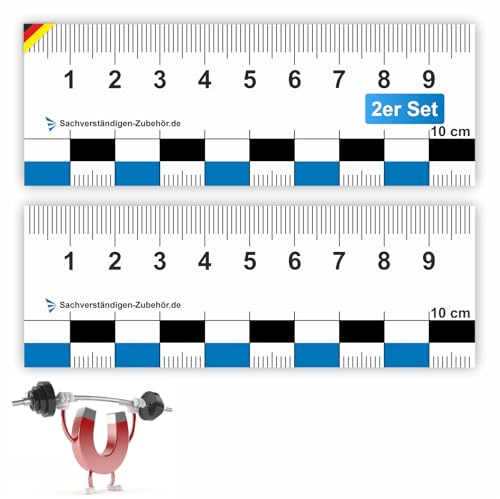 Sachverständigen-Zubehör® Tatort Maßstab Lineal als [STARKE Magnetkarte 115 g/cm²] 2er Set | Nivelliergerät als Messlatte | Maßstabslineal | Forensik | Detektiv Kriminaltechnik | Nivellierlatte