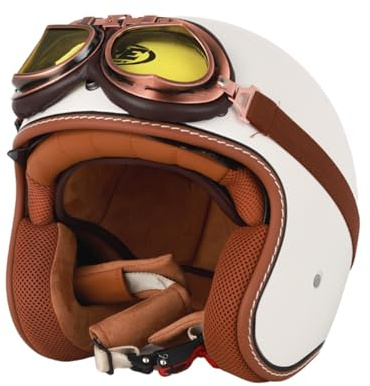 Halbschalenhelm Mit ECE Zulassungiber Brain-Cap Halbschale Jet-Helm Roller-Helm Scooter-Helm Retro Half Helm mit Visier+Brille für Cruiser Chopper Biker Moped ECE-Zulassung 5,L(59~60CM)