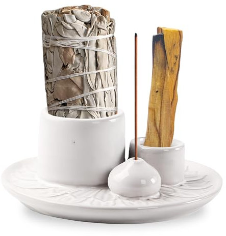 4-in-1 Räucherstäbchenhalter, Räucherschale für jedes Räucherwerk， Keramik Räucherschale, Salbeihalter Zum Brennen, Palo Santo Halter, Keramik Aschefänger Tablett Für Jedes Räucherwerk (Weiß)