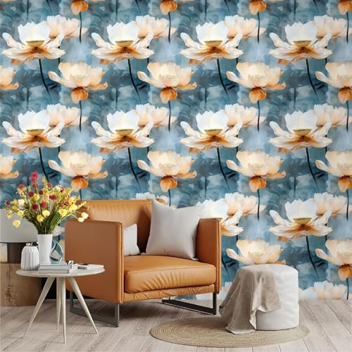 Selbstklebende Tapete Weiß Orange Blau Strukturtapete Wandtattoo Schlafzimmer Tapete Selbstklebend Vliestapete Wallpaper for Living Room Tapeten Wandschutzfolie 45x300cm