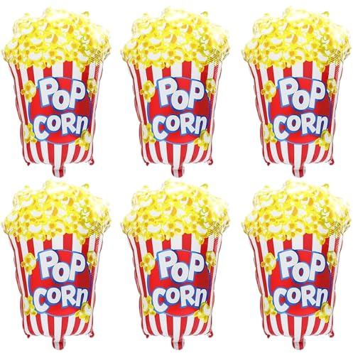 DazzJoy Karneval Deko Popcorn Luftballons, 6 Stück XXL Luftballon Popcorn, Kino Deko Popcorn Folienballon, Zirkus Deko Popcorn Helium Ballons für Zirkus Thematische Party Deko, Karneval Party Deko