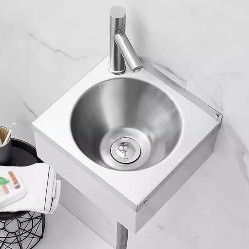 Lavello da Cucina in Acciaio Inossidabile 304, Lavamani a Parete, Lavello Multiuso, Con Rubinetto Self Closing, Lavello Piccolo, per Locali Tecnici, Camper, Bar, Bagno Pubblico (13.5 x 30 x 27cm)