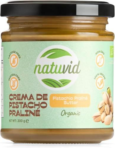 Natuvid | Crema de Pistacho Praliné Bio con Azúcar de Coco | 200g | 100% Natural | Vegana | Sin Gluten, Sin Lactosa | Sin Conservantes | Rica en Nutrientes | Sabor Intenso y Cremoso