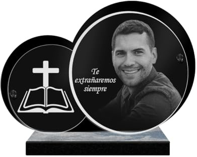 ETERNEL - Plaque Funéraire Personnalisée Double Cercle Croix de La Bible Photo et Texte Personnalisable, Plaque Funéraire Gravée au Laser pour Hommage, Plaque Cimetière, Tombale, Commémoration