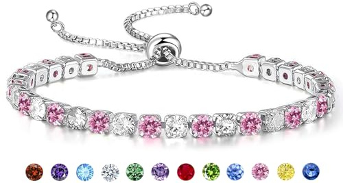 Buywis Tennis Bracelet for Women Birthstone Cubic Zirconia Bracelet Silver Silder Bracelet Birthday Jewellery Graduation Gifts October Birthstone