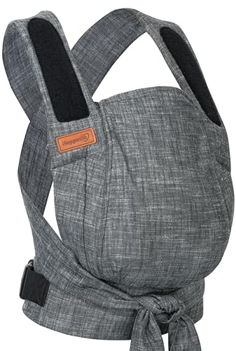 Hoppediz Bondolino b.pure Babytrage ab Geburt für Neugeborene, denim black | Ergonomische Halbschnallentrage mit gepolsterten Trägern – mitwachsend 3–20 kg, inkl. Anleitung