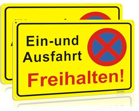Acuxiaza 2 Stück Ein und Ausfahrt Freihalten Schild 30x20 cm Einfahrt Freihalten Schilder Metall Aluminium Parken Verboten Schild Einfahrt Ausfahrt Freihalten Schilder Wasserdicht