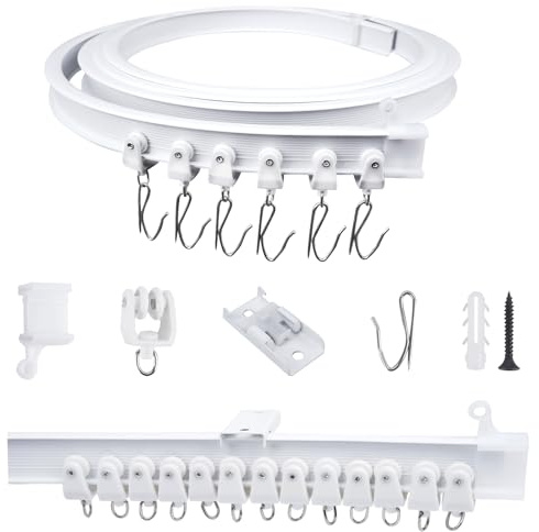 FOGAWA 3m Riel de cortina con 24 ganchos para cortinas, rieles para cortinas de techo, riel cortina flexible plegable, sistemas de cortina riel techo para cortina/ducha/separadore de ambientes,blanco