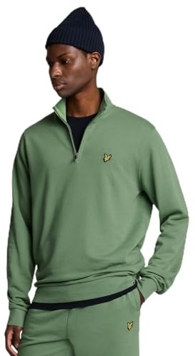 Lyle & Scott Premium Troyer herr – 100 % bomull | Halv dragkedja sweatshirt med basdesign | XS-XXL, X576 rökgrön, M