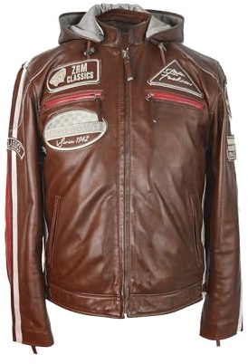 Zerimar Giacca da uomo in vera pelle, elegante giacca da motociclista da uomo, in pelle resistente, stile motociclistico classico, abbigliamento di alta qualità, XXL