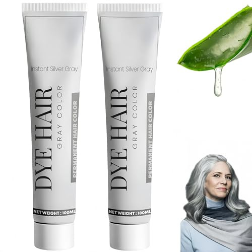 Crema natural para teñir el cabello gris, crema 2 en 1 con extracto de plata, acondicionador brillante, fácil de usar, tinte instantáneo unisex DIY, no dañino para todo tipo de cabello (2Piezas)