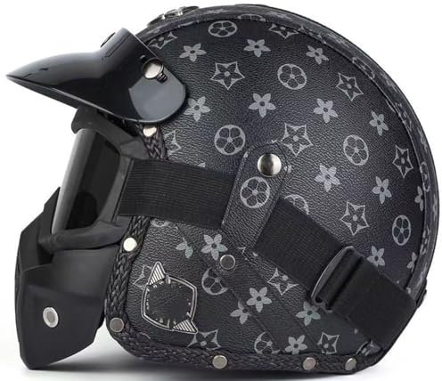 Mezzo Casco Jet Caschi Moto Retrò Casco Scodella Portatile, DOT/ECE Omologato Mezzo Elmetto Da Moto Retrò Con Pare-Soleil Per Uomo Donna Biker Cruiser Scooter Touring 7,L