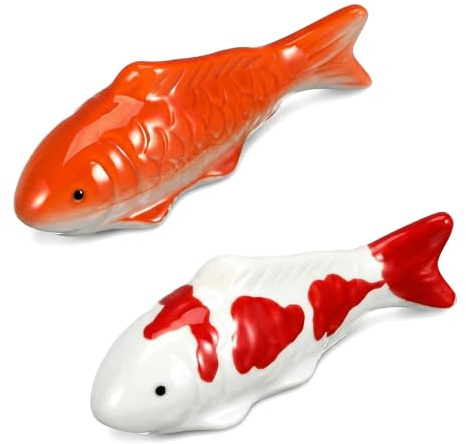 Wionin Lifelike Floating Fish Decor - Realistic Ceramic Koi & Goldfish for Aquarium, Pond, Tabletop - Set of 2 Vibrant Hand-Painted Mini Fake Fish for Office Desk, Garden Pots