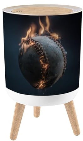 VETEB Trash Can with Lid Burning Baseball Flames Art High Contrast Sports Decor Small Garbage Can with Legs Waste Bin Press-Top Lid Wastebasket for Kitchen Bathroom Living Room 7L/1.8 Gallon