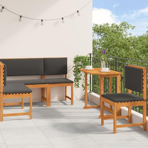 Qnhdfrt 4-TLG Garten-Essgruppe Massivholz Akazie Outdoor Set mit Tisch Bank und Stühlen Braun Rechteckig für Garten Terrasse Balkon Faltbares Design Wetterfest für bis zu 5 Personen