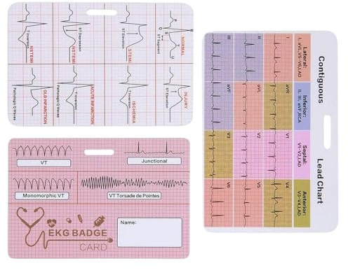 EKG Lot de 3 cartes de référence d'infirmières | Lot de 3 cartes ECG Cardiaques de poche | Accessoire de travail portable pour thérapie de soins intensifs de premiers secours Laborator