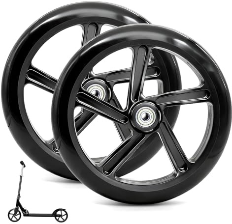 PWGHWG 2 Stück 200mm Scooter Rollen mit ABEC-9 Lager, Anti-Rutsch Roller Räder, Cityroller Reifen Ersatzräder für Scooter und City-Roller (Schwarz)