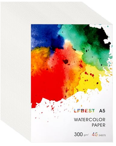LFBEST 45 Sheets Watercolour Paper A5, Cotton Watercolour Sketchbook 140lb/300GSM Cold-Pressed, Natural White Watercolour Paper Bulk for Students, Adults, Gouache, Acrylic & Mixed Media Painting