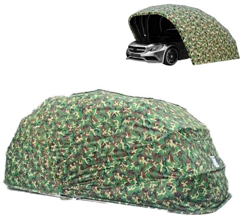 Toldo Retráctil Plegable para Coche, Garaje Portátil de Acero Inoxidable con Ventanas Laterales, Garaje Plegable Móvil, Toldo para Coche con Lona para Todas Las Estaciones Camouflage
