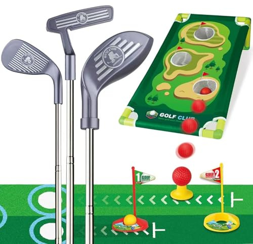 Grtheenumb Set da Golf per Bambini, Set da Golf per Bambini da Giardino in plastica per con Tappetino 3 Tee 9 Palline 3 Fori di Pratica Mazze Giochi da Interno all'aperto per Ragazzi Ragazze Regali