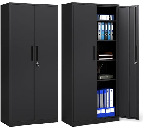 COSTWAY Armario Metalico, 2 Puertas con Cerradura, Armario Almacenaje de Garaje con 4 Estantes Ajustables, Mueble Alto para Archivos y Despensa, Oficina, Salon, Cocina y Escuela 80 x 40 x 180 cm