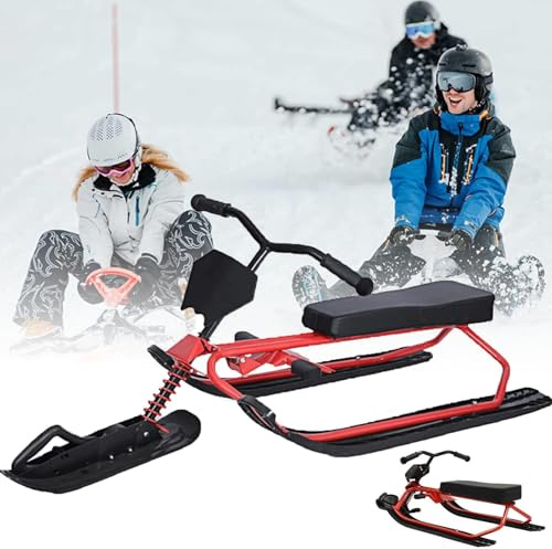 Racing Fliegenschlitten für Erwachsene – robuster Stahlrahmen Snow Racer Schlitten für ultimativen Winterspaß | Ski Slider Board für bis zu 80 kg | 120 x 50 x 44 cm (rot)