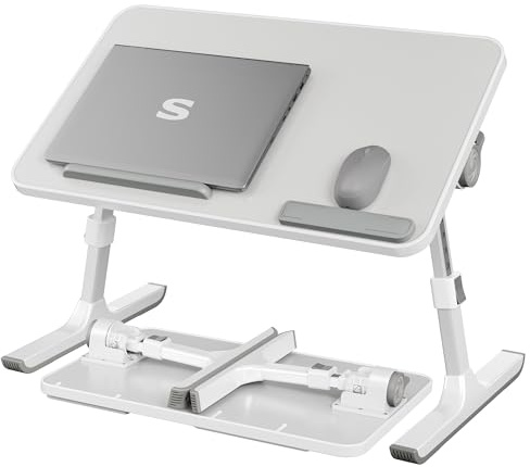 SONGMICS Laptoptisch, Betttisch mit Geräteschlitz, 52 x 30 x 23 cm | Holzspanplatte, Aluminiumlegierung und ABS-Kunststoff, für Schlafzimmer und Wohnzimmer, Grau, ISLAND Kollektion LLD117G101