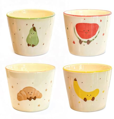 Tianher Tazas Desayuno, 4 Piezas 200 Ml Cerámica Taza Cafe Coffee Mug Con Motivos Frutales Adecuado Para Tazas De Desayuno Café y Fruteros Cuencos De Postre Adecuado Para Adultos y Adolescentes