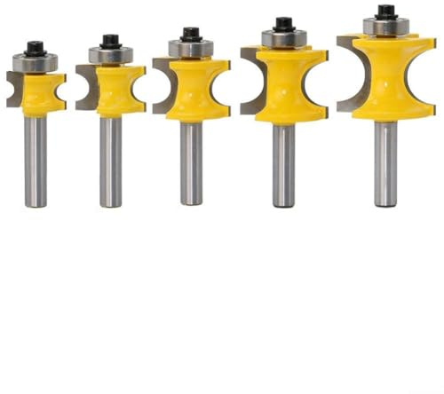 Lot de 5 fraises à défoncer pour fraisage du bois - Tige de 8 mm - Pour contreplaqué, panneaux de particules MDF et panneaux compacts