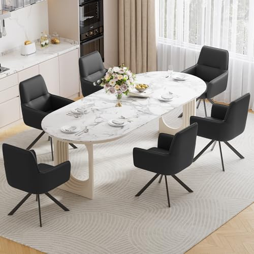 Ckaff Esszimmerstühle Drehbar mit Armlehne 6er Set, 360°Drehbar Polsterstuhl Küchenstuhl aus PU-Leder, Stühle Esszimmer Schminkstuhl mit Metallbeine für Esszimmer Küche Schlafzimmer, Schwarz