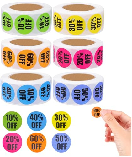 3000 Stück Aktionsetiketten 10%-60% Etiketten für reduzierte Ware 25 mm Rabatt Verkaufs Aufkleber Rabatt Verkaufs Aufkleber Für Einzelhandel Supermarkt runder selbstklebender Einzelhandelsetiketten