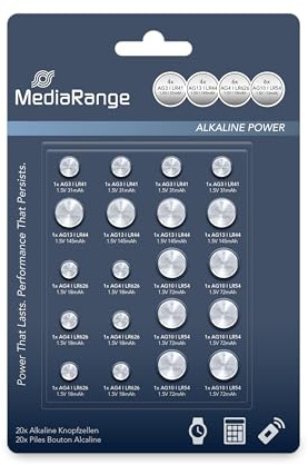 MediaRange Alkaline Knopfzellen-Set 20er-Pack | 20er-Pack | für Kameras & Rechner | 0 % Kadmium & Quecksilber