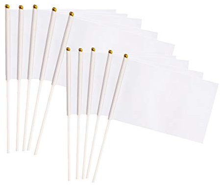 50 Pack White Stick Flag,Hand Held Small White Flags On Stick,Perfect Decorations Themed Party,Sports Clubs,Festival Events