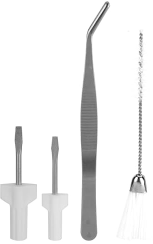 4-Piece Sewing Machine Maintenance Kit with Elbow Tweezer, Double-Headed Lint Brush, 2 Screwdrivers for Basic Servicing and Cleaning