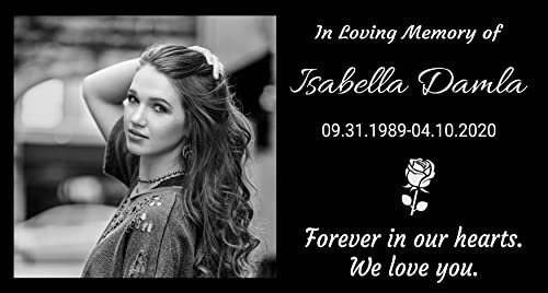 RUNALP Piedras conmemorativas humanas personalizadas de 11 x 6 pulgadas, piedra conmemorativa de granito negro grabada con foto de un humano, mascota, perro, gato