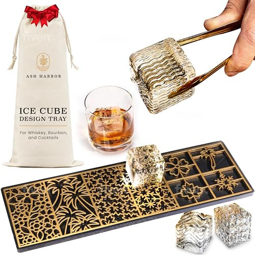 Ice Designer Tray – Craft Modern Ice Molds for Whiskey, Bourbon, & Cocktails in 5 Seconds – Whiskey Ice Mold Ice Cube Stamp – Bartender Accessories for Clear Ice Cocktails by Ash Harbor (Seasons)
