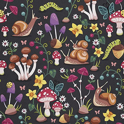 HEKO PANELS Stoff Oxford Wasserdichte Meterware Canvas-Stoff Polyester Stoff Zum Nähen Nähstoffe Dekostoffe Wasserabweisend Blickdicht Pilze Schnecken 2 Meter 155 x 200 cm