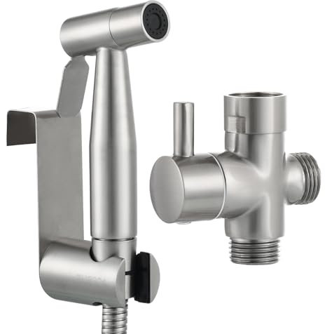 Tecmolog Kit Douchette WC Hygiène Intime en Acier Inoxydable Pulvérisateur de Toilette Bidet à Main pour Lavabo ou Toilette, Nickel Brossé, WS024F