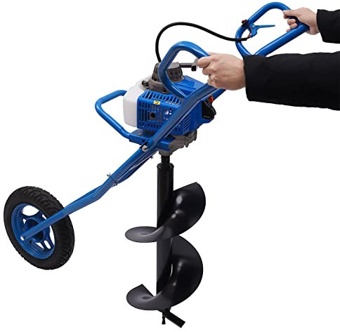 GMSLuu Trapano per trivellazione agricola, da giardino, a benzina, a 2 tempi, 3 CV con punta da 300 mm, diametro 63 cc, motore a 2 tempi, serbatoio (blu)