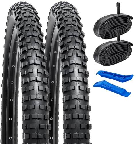 YunSCM 2er-Pack Faltbare 26 Zoll Reifen 26x2.30 Mantel 56-559 und 2er-Pack 26 Schlauch Ventil AV32mm kompatibel Mountain/Off-Road Bike 26x2.25 26 x 2.30 26x2.35 Fahrradreifen und schlauche