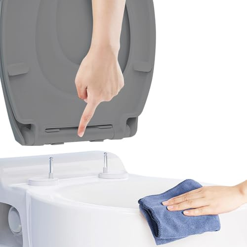 Ram® - Sedile WC a sgancio rapido, chiusura rallentata, con cerniere, in ABS, colore: grigio
