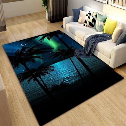 Strandkokospalmen-Sonnenunterganglandschaft Teppich Kinderteppich Wohnzimmerteppich Schlafzimmerteppich 3D-Gedruckter Superweicher Flanellteppich 100 X 150 Cm - Leicht Zu Reinigendes, Wei -36578533531