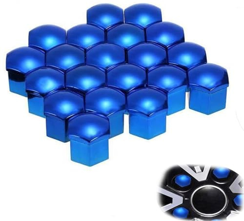 ZBMDTHEF 20 Pack Universal Car Wheel Nut Covers For VW Golf 7 MK7 7.5 R GTD GTI GTE 2013-2019, Hexagona Dustproof Bolt Caps With Removal Tool Bolt Nut Covers Accessories, Blue- 19mm