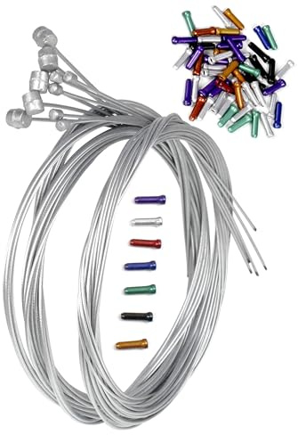 Bicycle Brake Cable Derailleur Cable Set Bikes Cable End Caps, Bike Shift Cables with Colored Crimps, 10 Cables and 50 End Caps