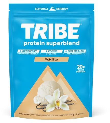TRIBE Vegan Protein Superblend | 500g | 20g Protein | Recovery, Focus and Digestion | Plant-Based Nutrition Shake | Lion's Mane, Ashwagandha & Magnesium | Vanilla Flavour